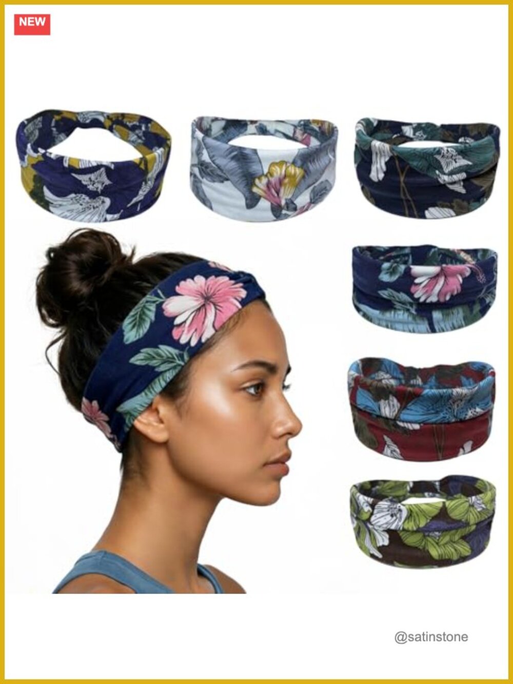 Women's Boho Floral Knotted Headbands 6 Pack Non Slip Elastic Wide Hair Bands